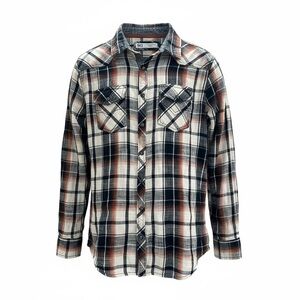 BKE Mens LG Pearl Snap Western Shirt Black Plaid Rodeo Ranch Wear FITS MEDIUM